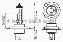 Лампа автомобильная Bosch 1987302041 H4 12V упаковка для сервиса для RENAULT LOGAN I (LS_) 1.4 2004-, код двигателя K7J 710, V см3 1390, кВт 55, л.с. 75, бензин, Bosch 1987302041